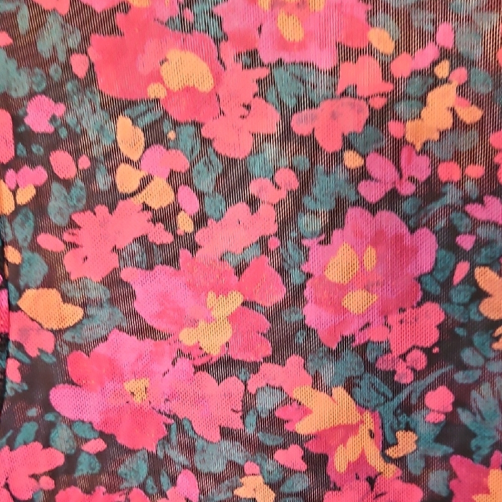 Vibrant Floral Long Sleeve Mesh Top - Picture 2 of 4
